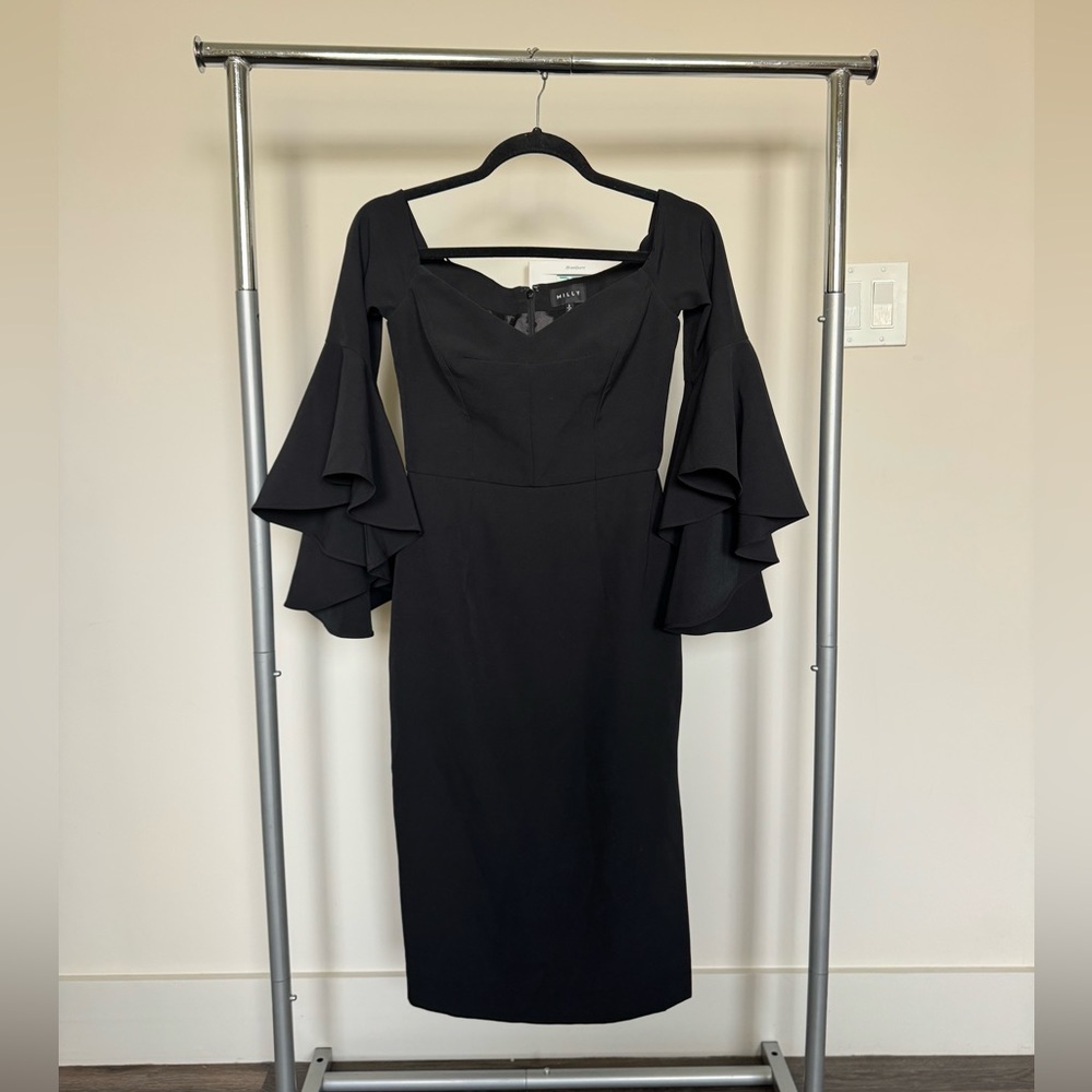 Milly Black Long Sleeve Dress with Flared Cuffs